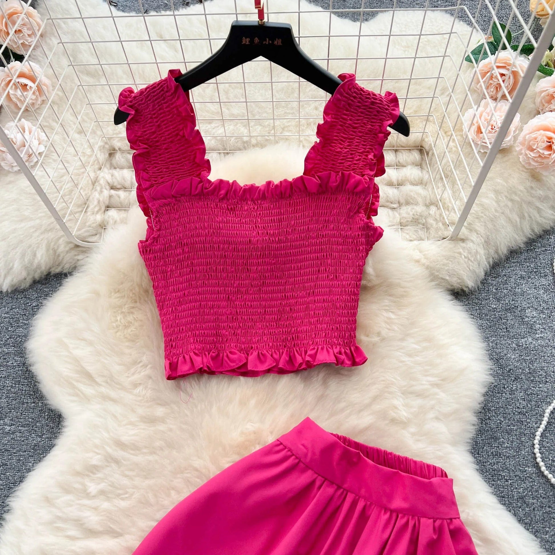 ABEGAIL - Ärmelloses plissiertes Trägertop und Rock-Set