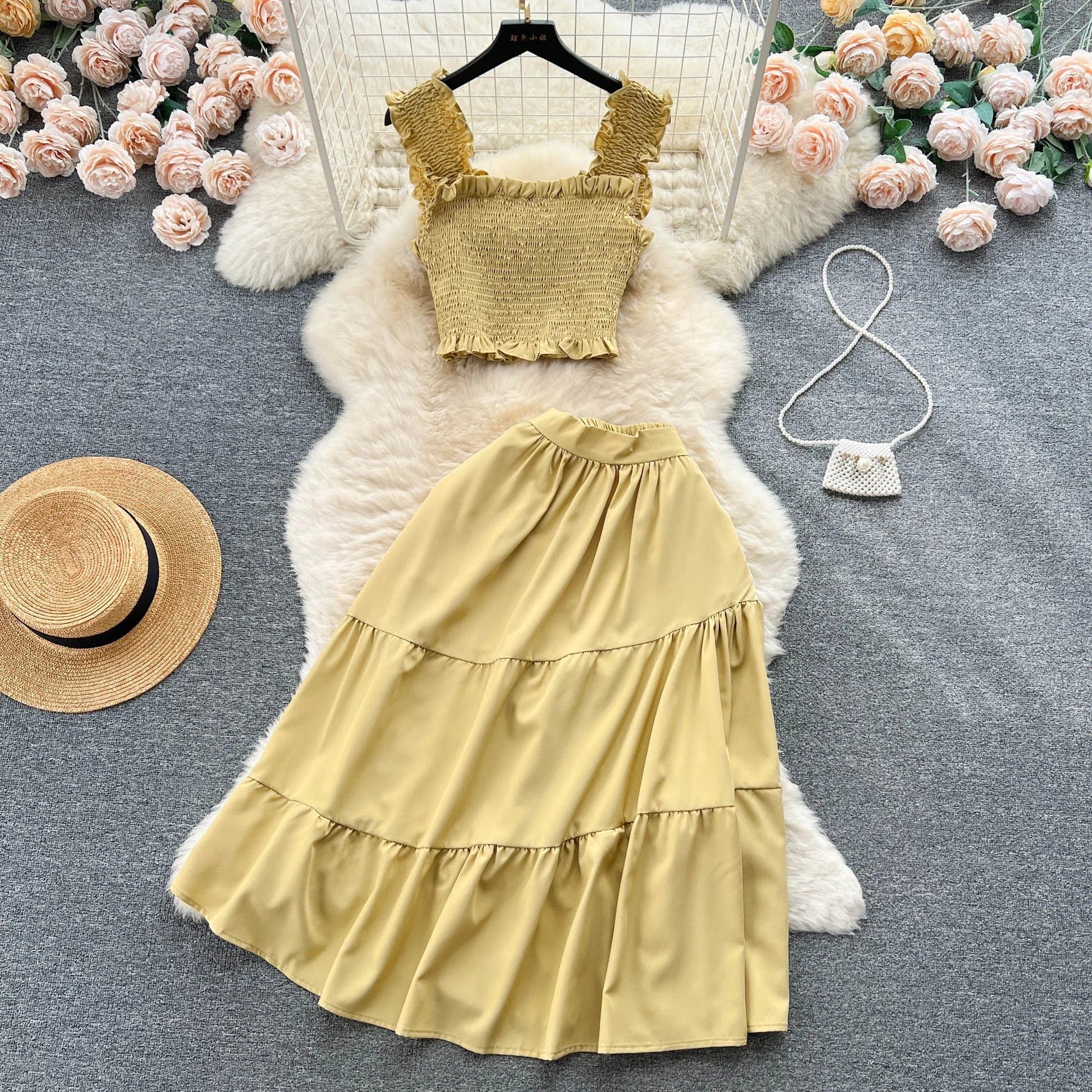 ABEGAIL - Ärmelloses plissiertes Trägertop und Rock-Set