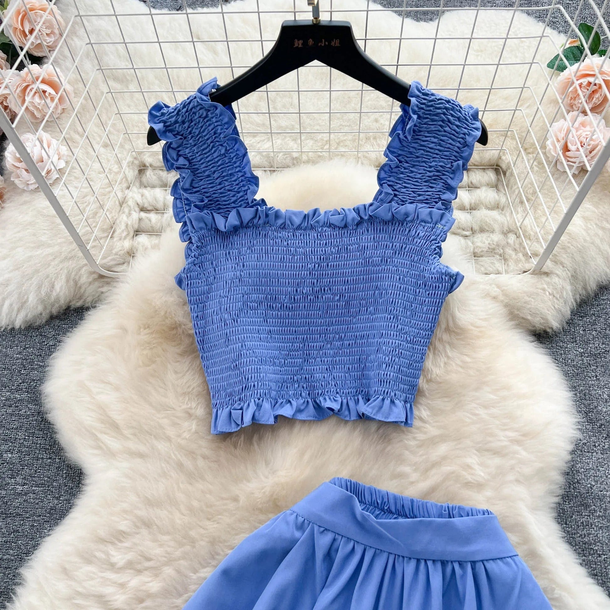 ABEGAIL - Ärmelloses plissiertes Trägertop und Rock-Set