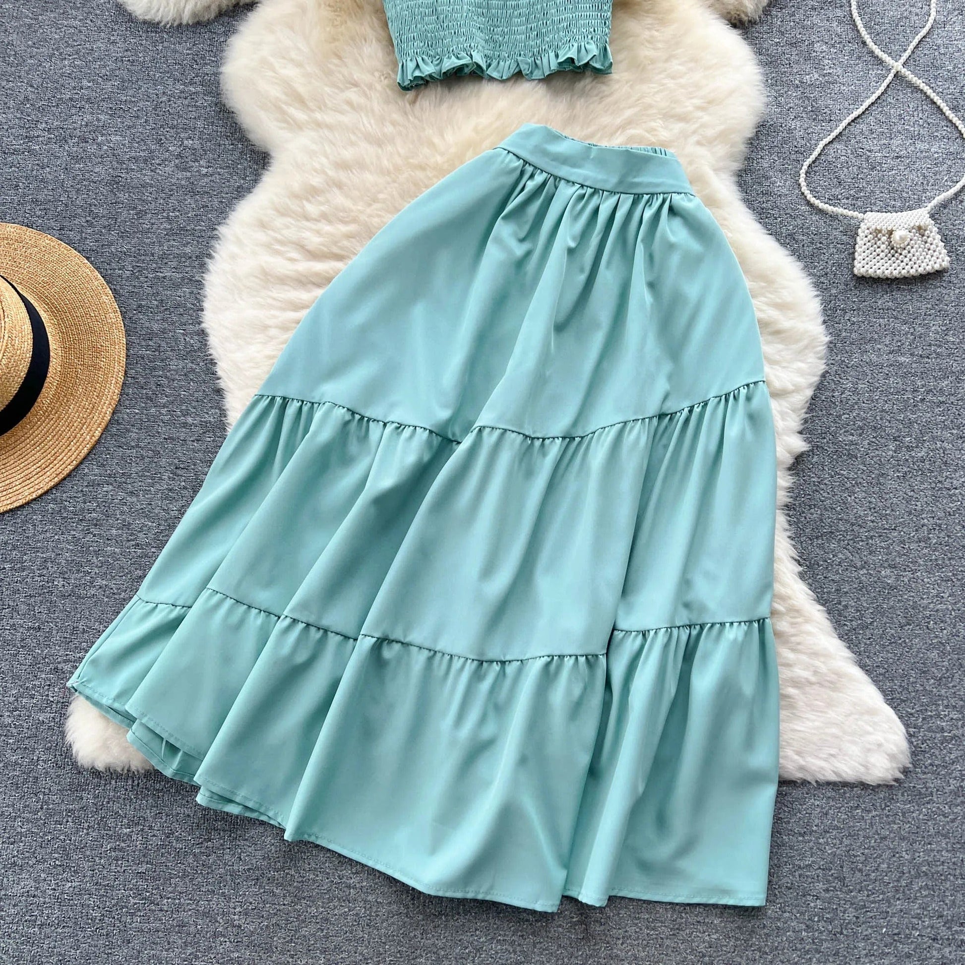 ABEGAIL - Ärmelloses plissiertes Trägertop und Rock-Set