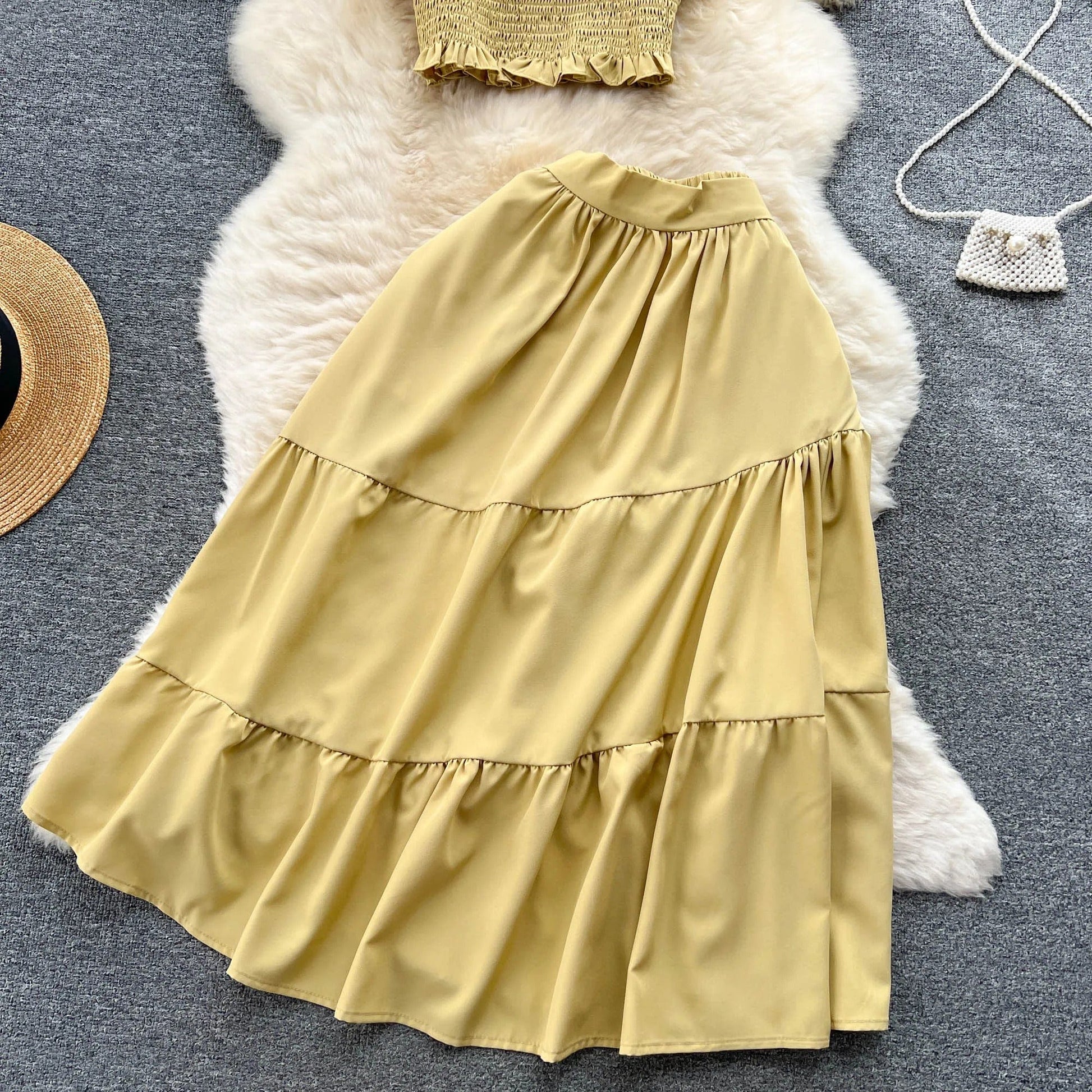 ABEGAIL - Ärmelloses plissiertes Trägertop und Rock-Set