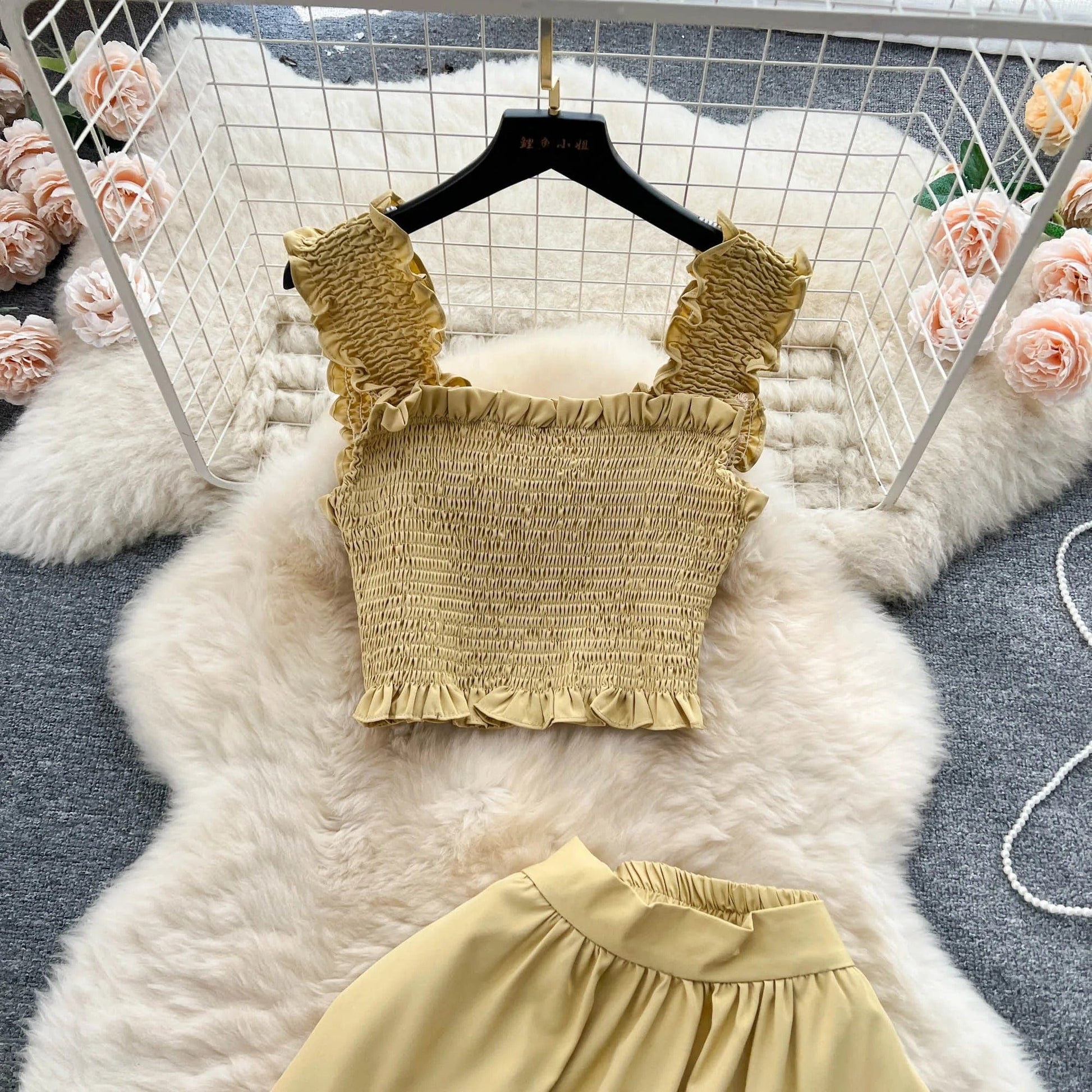 ABEGAIL - Ärmelloses plissiertes Trägertop und Rock-Set