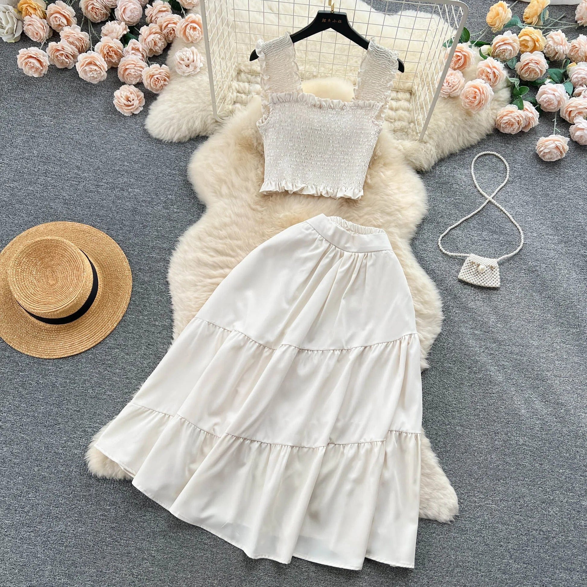 ABEGAIL - Ärmelloses plissiertes Trägertop und Rock-Set