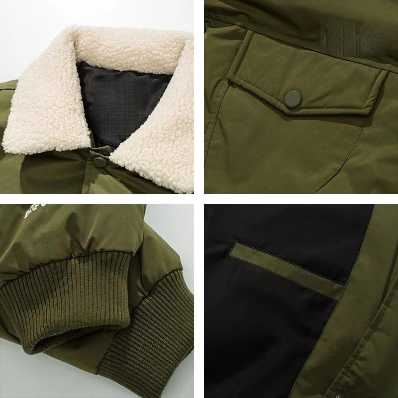 ALAS - Daunenjacke mit Lammfell-Kragen und vielen Taschen im Cargo-Stil