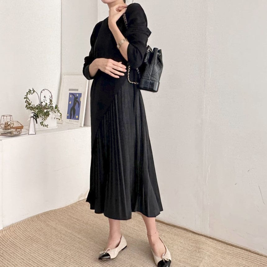 ANGELINA - Elegantes Patchwork Faltenkleid