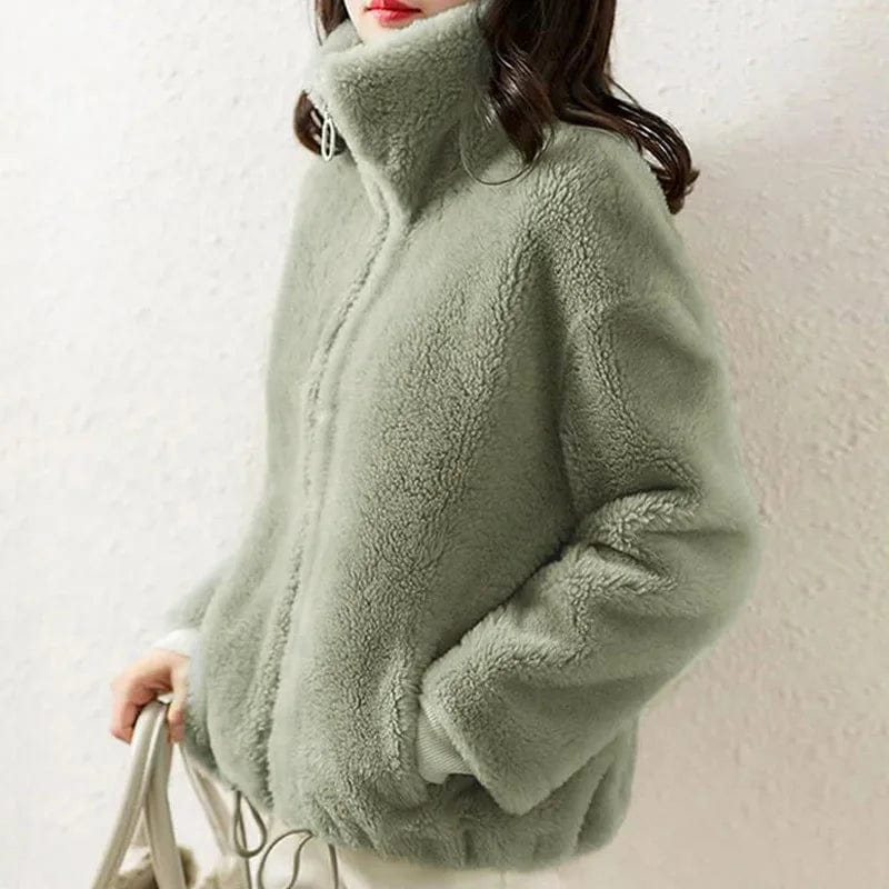 BETHANY - Einfache Kunstpelz-Turtleneck-Fleecejacke