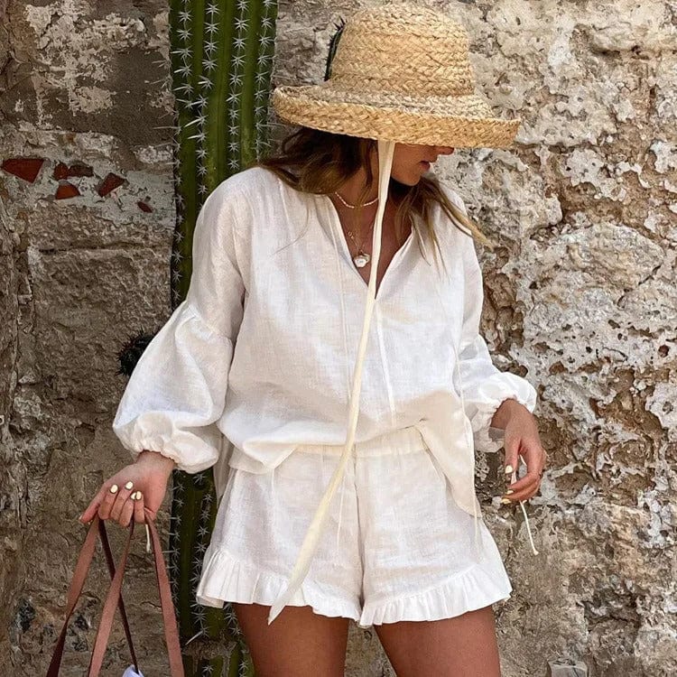 CIANA - Mini-Shorts und langärmeliges Top-Set