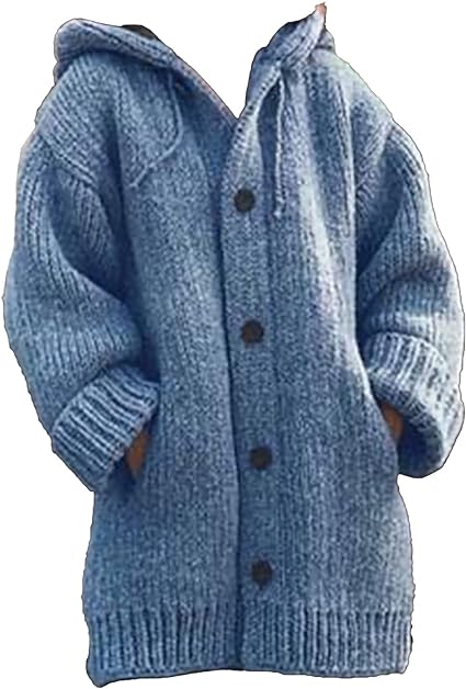 CORDULA - Doppeltaschen dick gestrickter Pullover mit Knöpfen und Kapuzen-Strickjacke