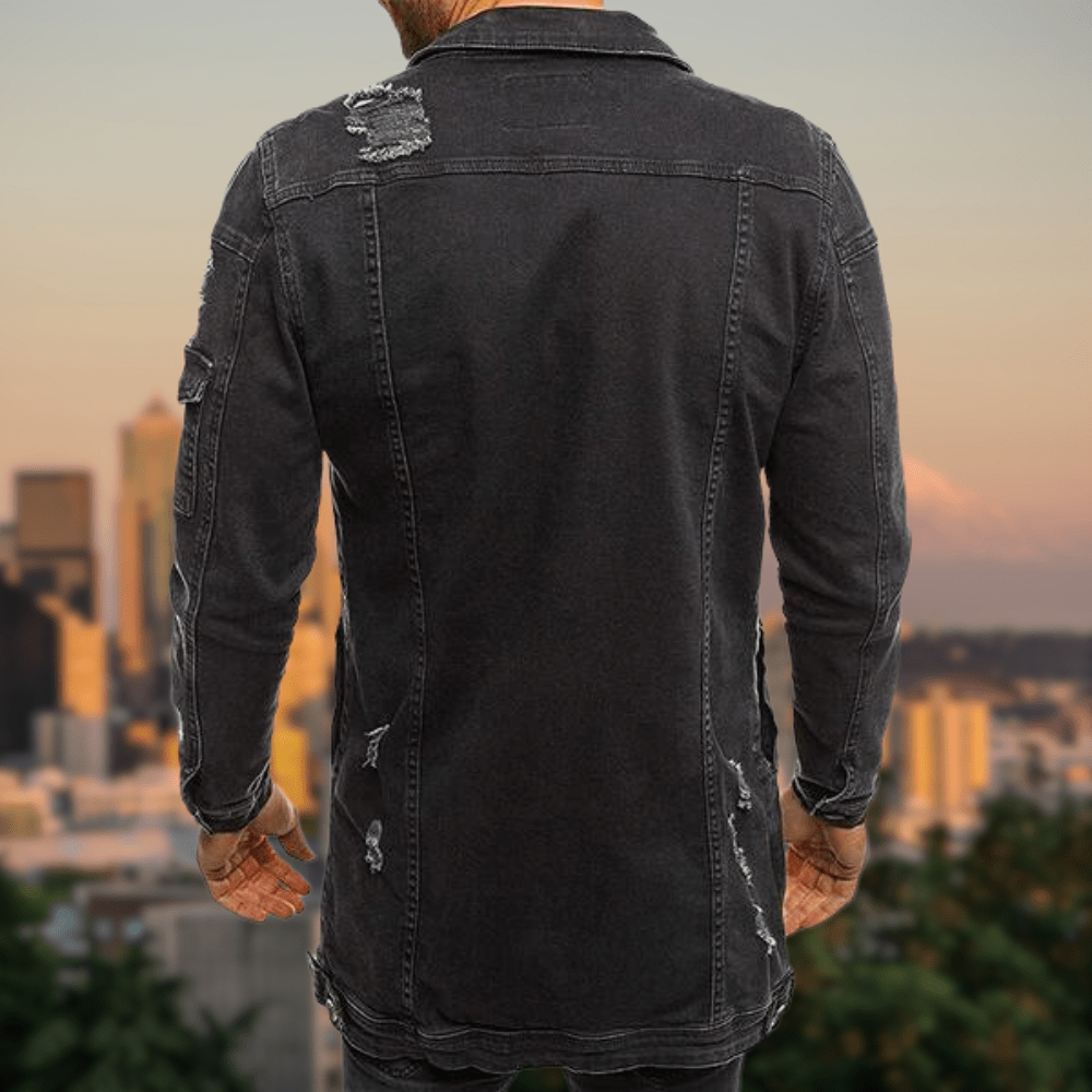 DAVEY - Zerrissene mittellange Denim-Jacke