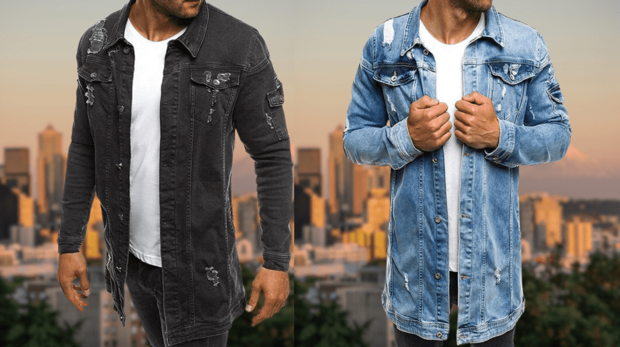 DAVEY - Zerrissene mittellange Denim-Jacke