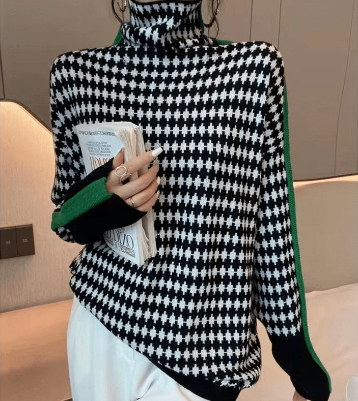 Elle&Vire® - Eleganter Pullover mit schwarz-weißem Karomuster