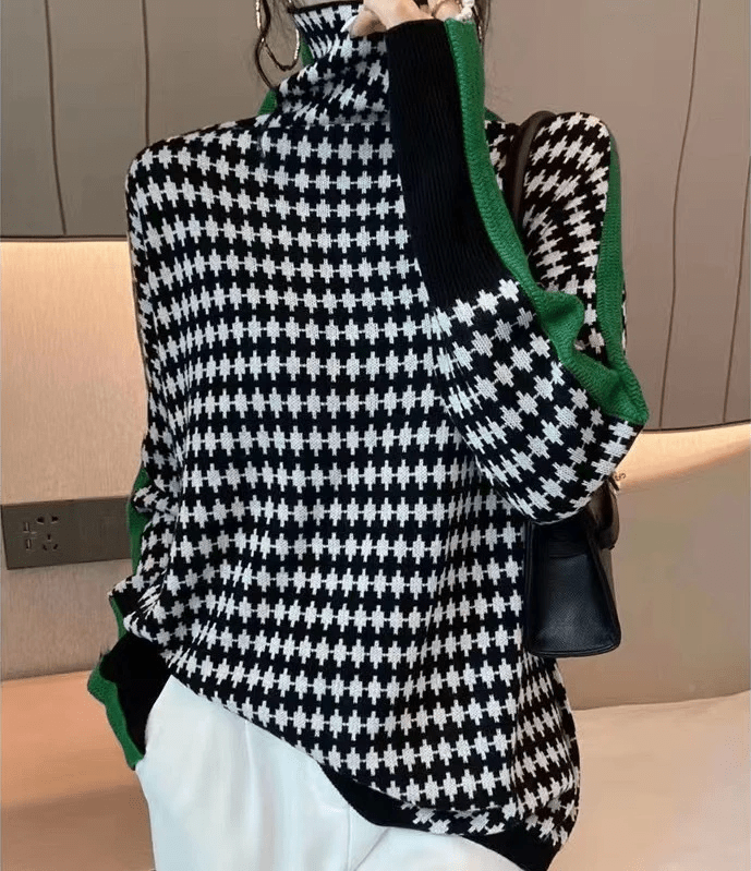 Elle&Vire® - Eleganter Pullover mit schwarz-weißem Karomuster