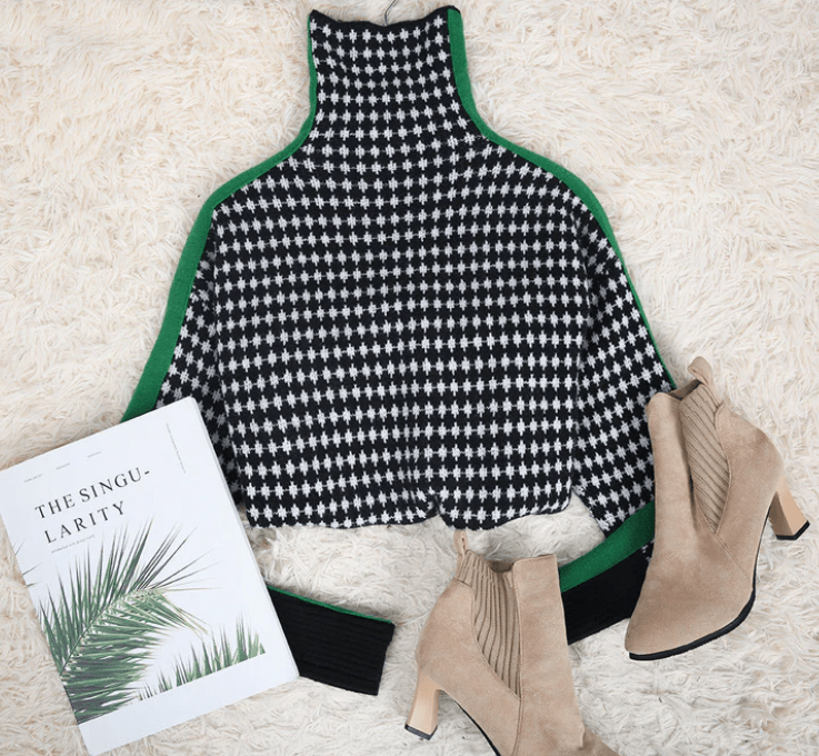Elle&Vire® - Eleganter Pullover mit schwarz-weißem Karomuster