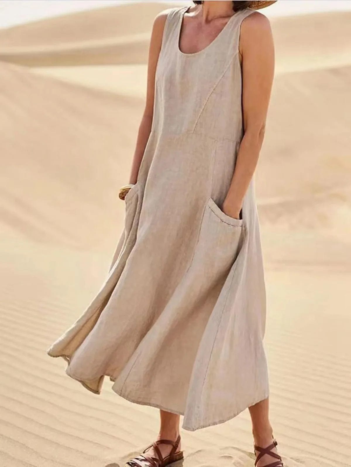 GISA - Ärmelloses Vintage-Damenkleid aus Baumwolle in Midi-Länge