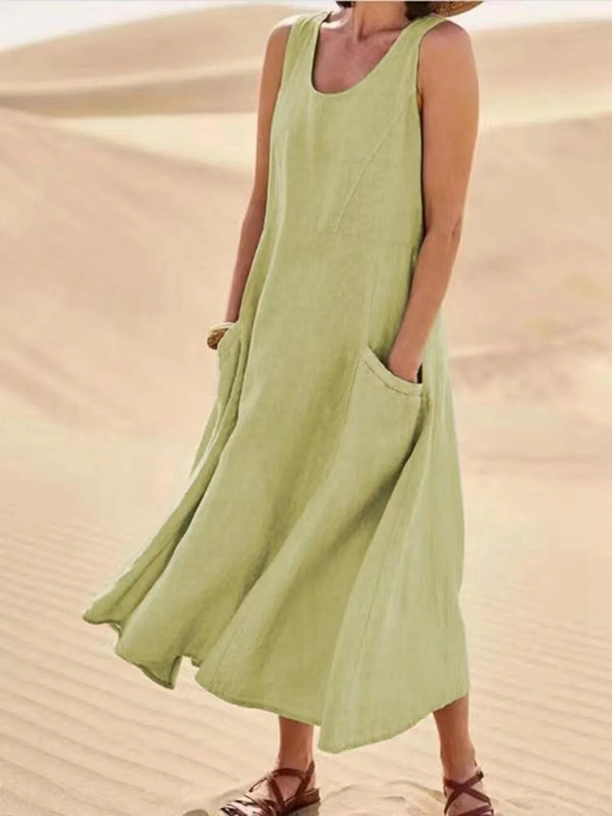 GISA - Ärmelloses Vintage-Damenkleid aus Baumwolle in Midi-Länge