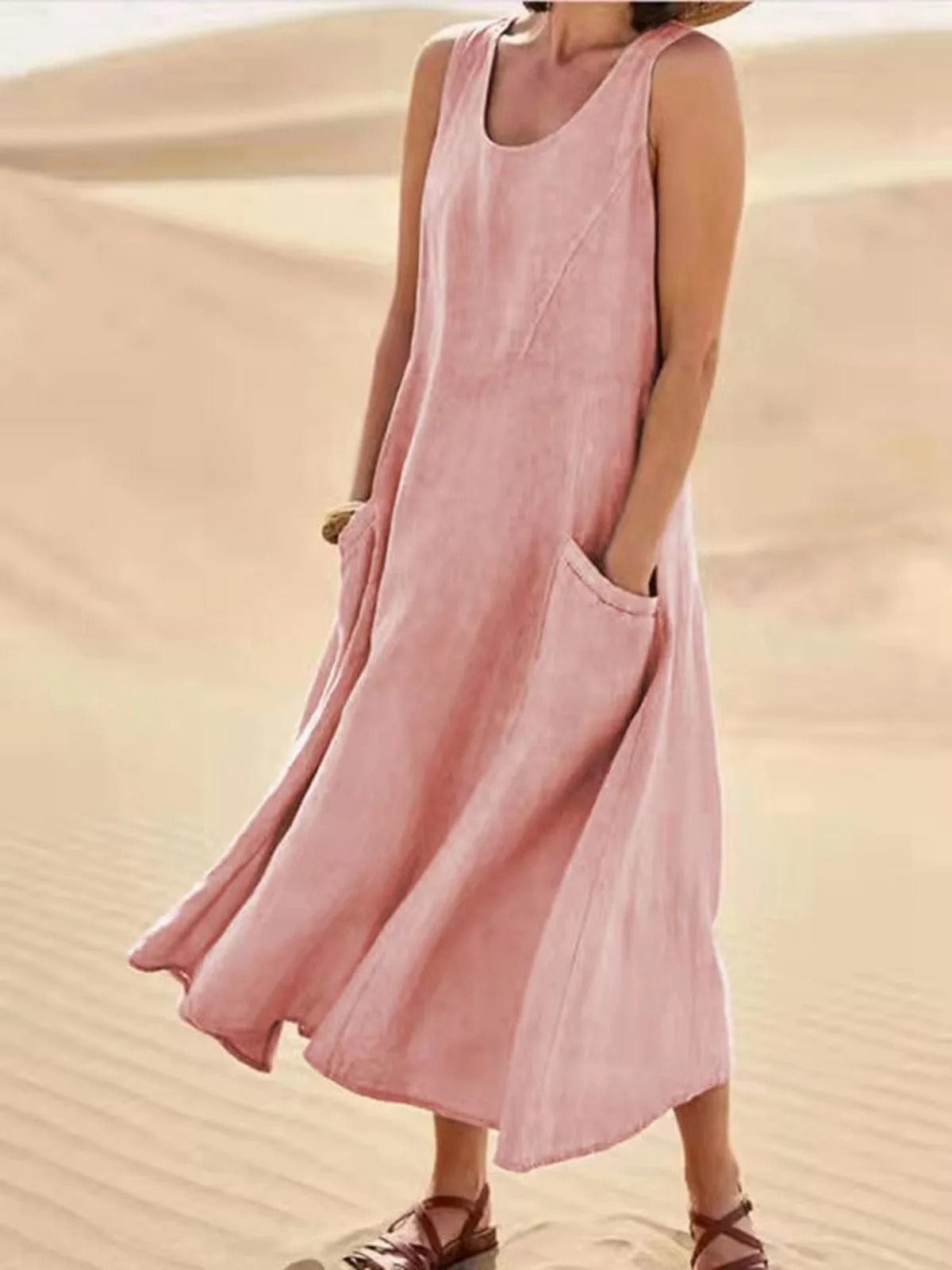 GISA - Ärmelloses Vintage-Damenkleid aus Baumwolle in Midi-Länge