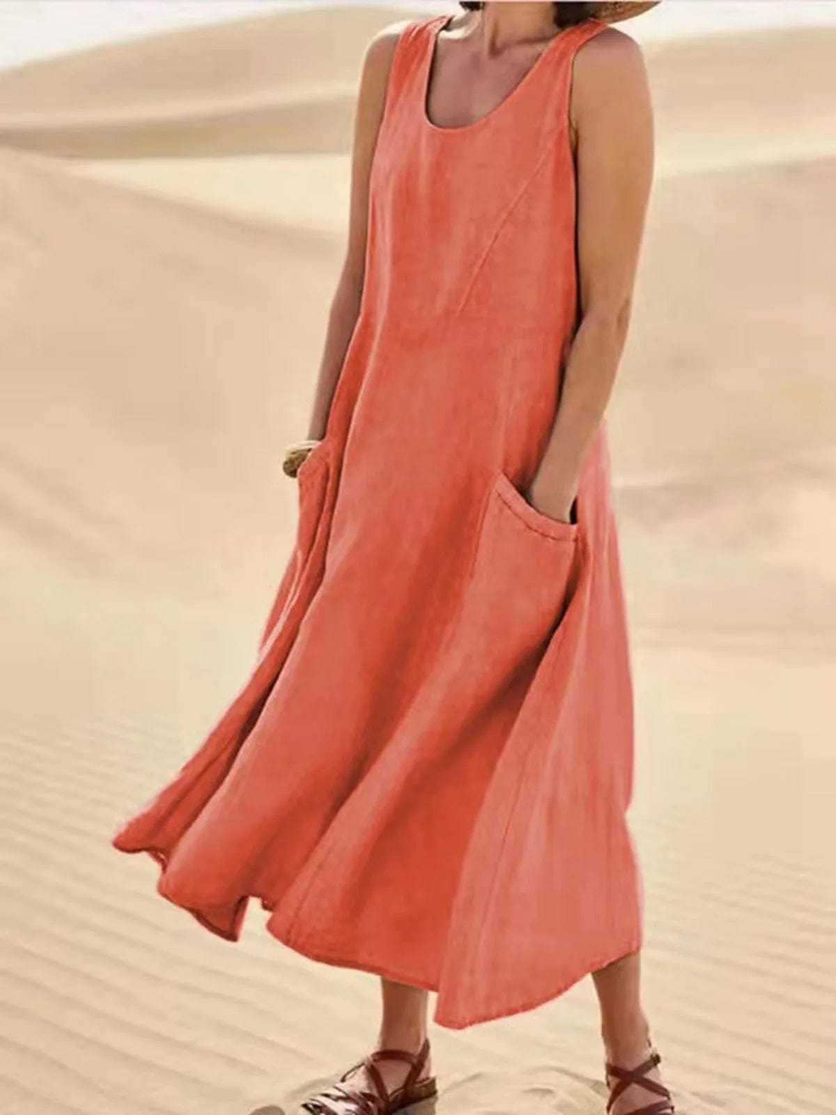 GISA - Ärmelloses Vintage-Damenkleid aus Baumwolle in Midi-Länge