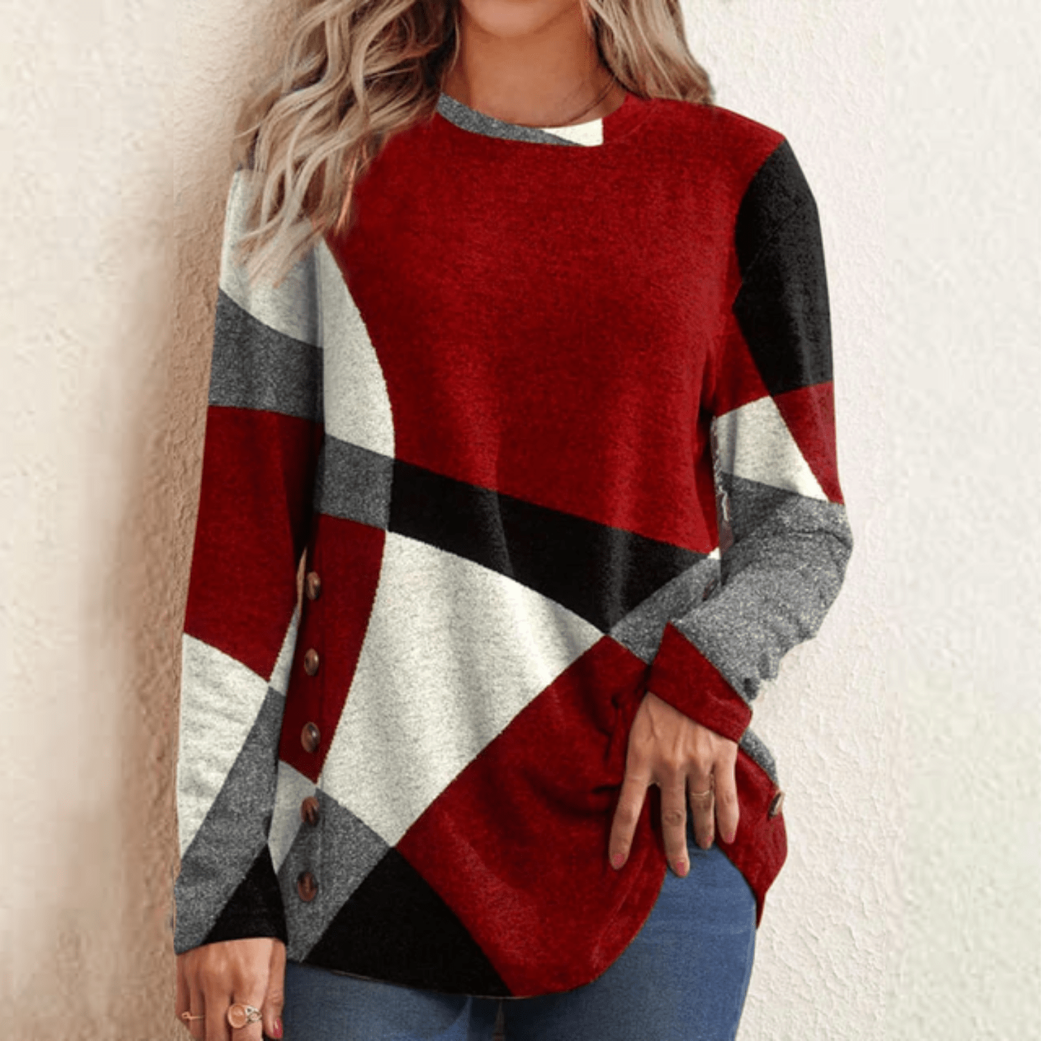Inès Lavigne® - Pullover mit rotem Blockmuster