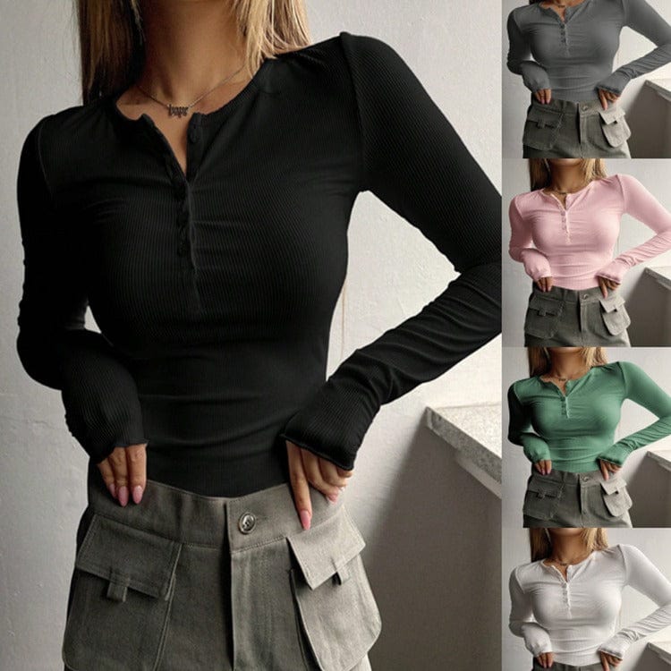LAARNIE - Figurbetonter Gerippter Strickpullover mit Knopfleiste 2024