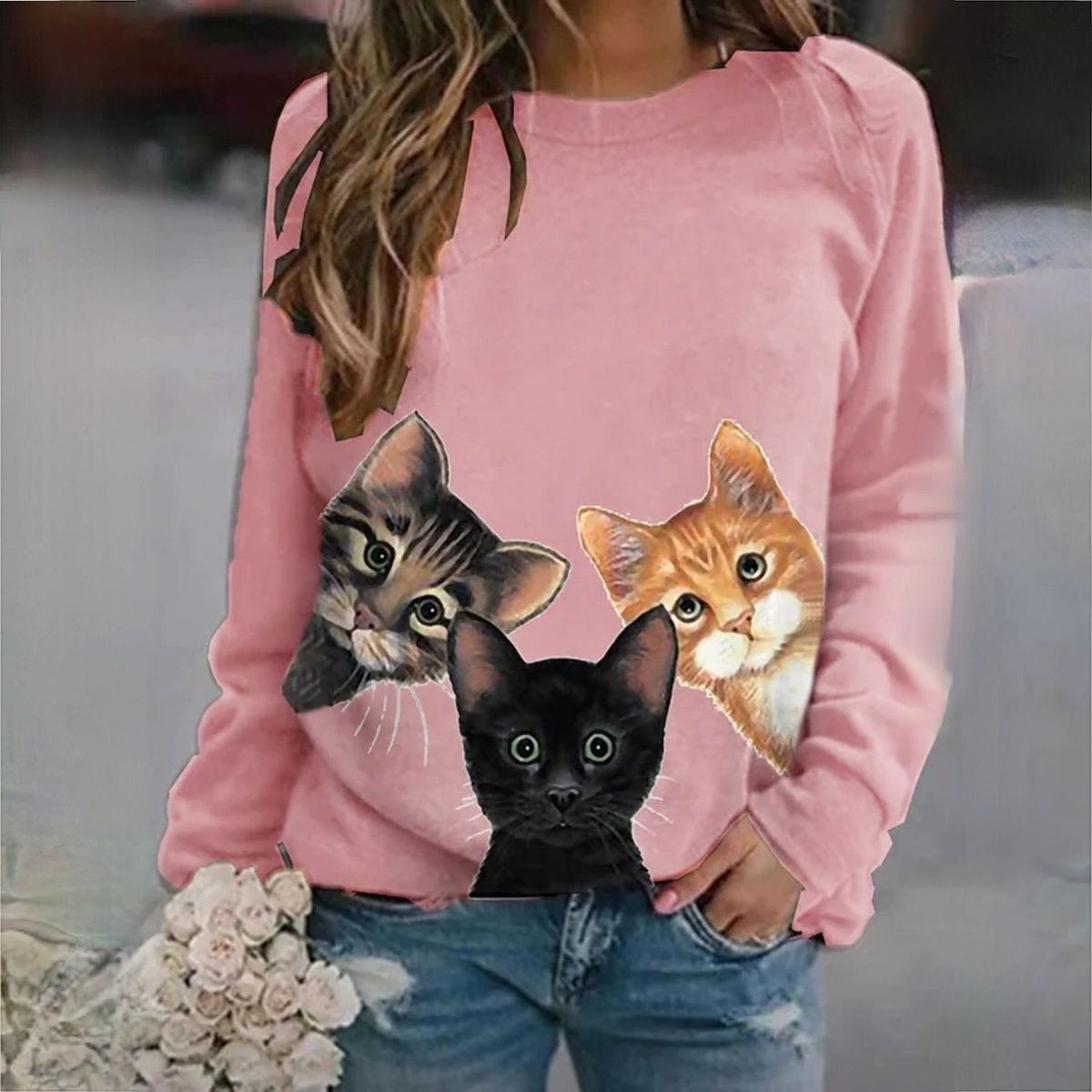 Lucia Comér® - Eleganter Pullover mit Katzenprint