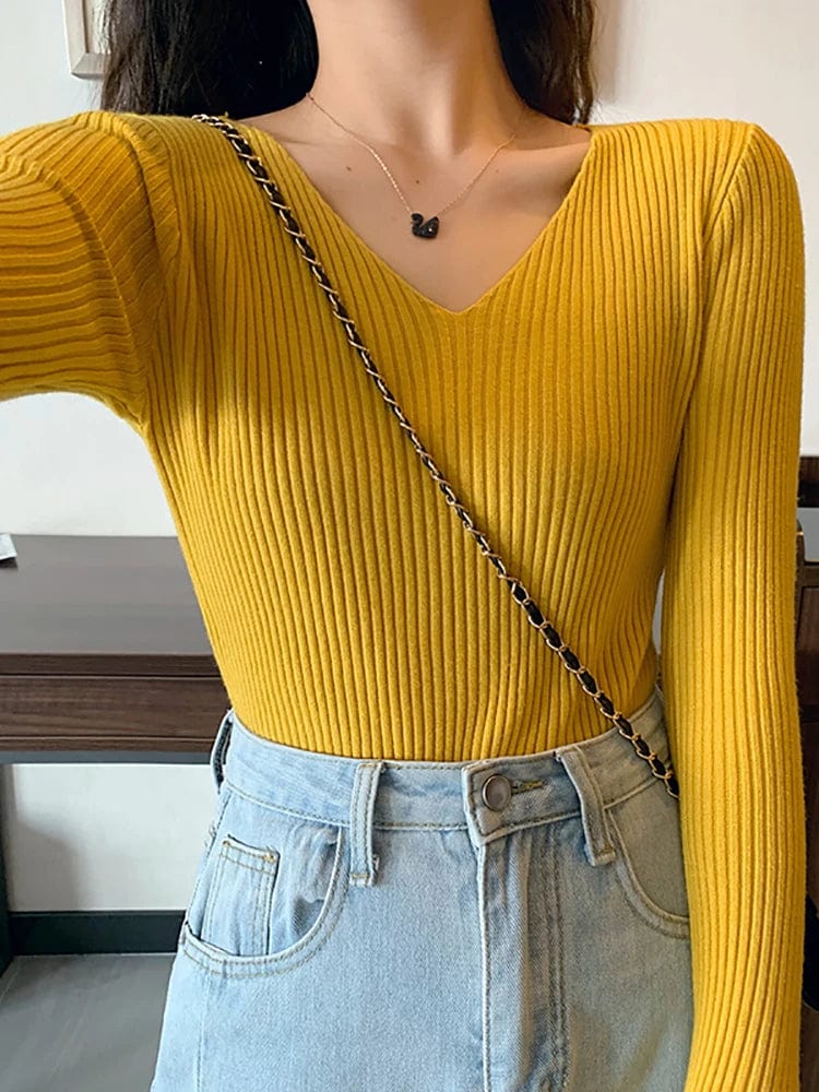 MARINA - Basic Strick-V-Ausschnitt-Pullover