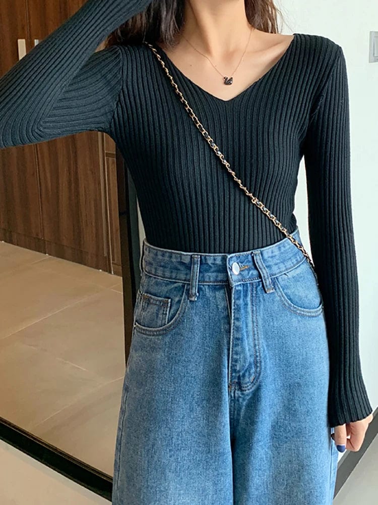 MARINA - Basic Strick-V-Ausschnitt-Pullover