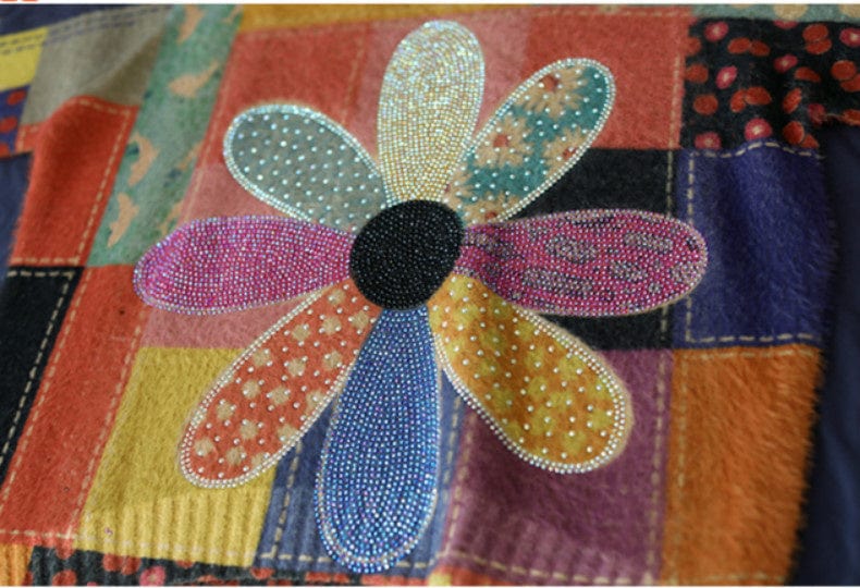 XIENNA - Vintage Diamantblumenpullover 2024