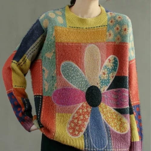 XIENNA - Vintage Diamantblumenpullover 2024