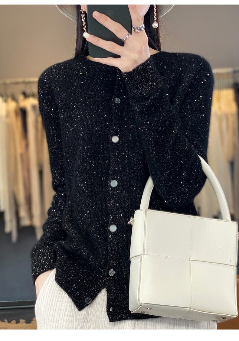 YANNIE - Glänzender Seide-Woll-Cardigan