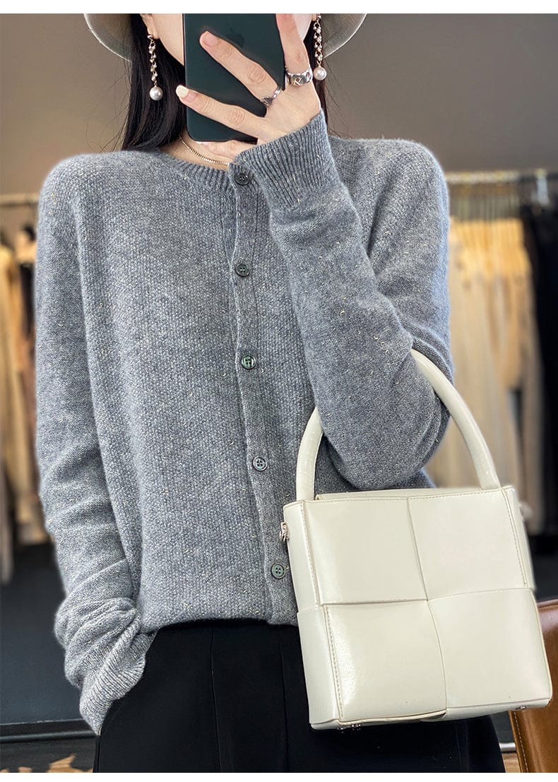 YANNIE - Glänzender Seide-Woll-Cardigan