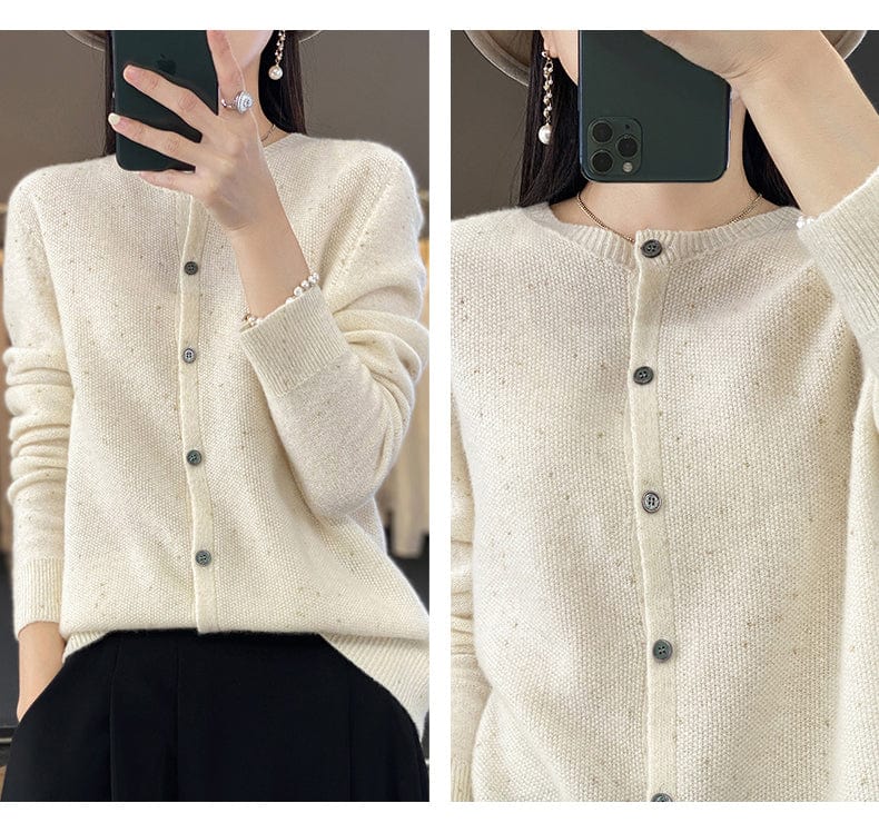YANNIE - Glänzender Seide-Woll-Cardigan