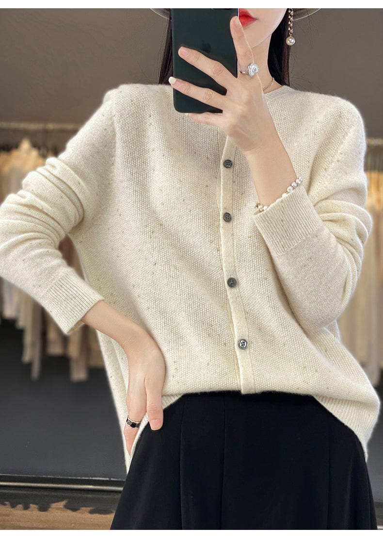YANNIE - Glänzender Seide-Woll-Cardigan