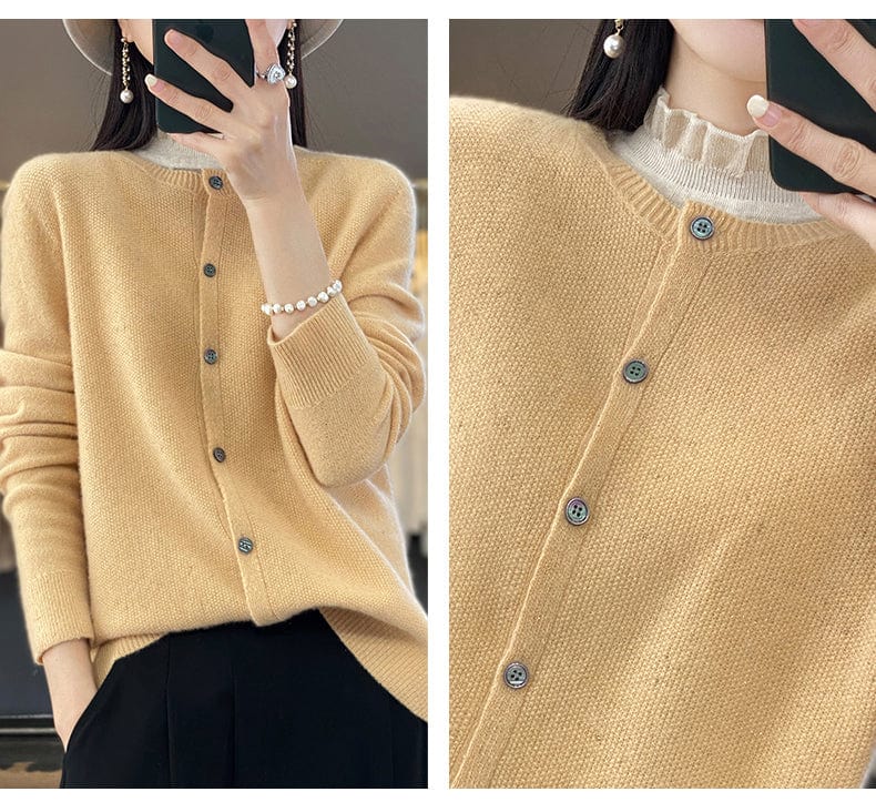 YANNIE - Glänzender Seide-Woll-Cardigan