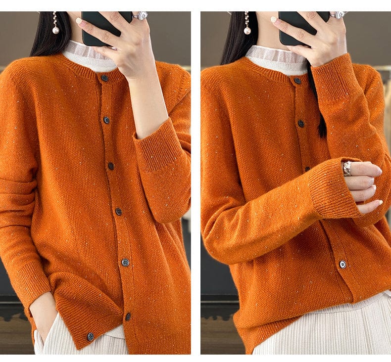 YANNIE - Glänzender Seide-Woll-Cardigan