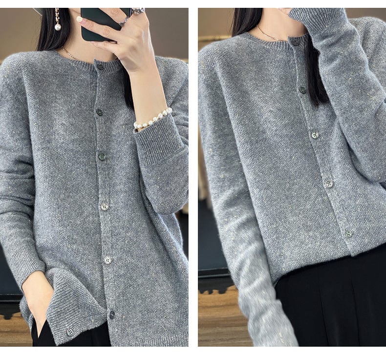 YANNIE - Glänzender Seide-Woll-Cardigan