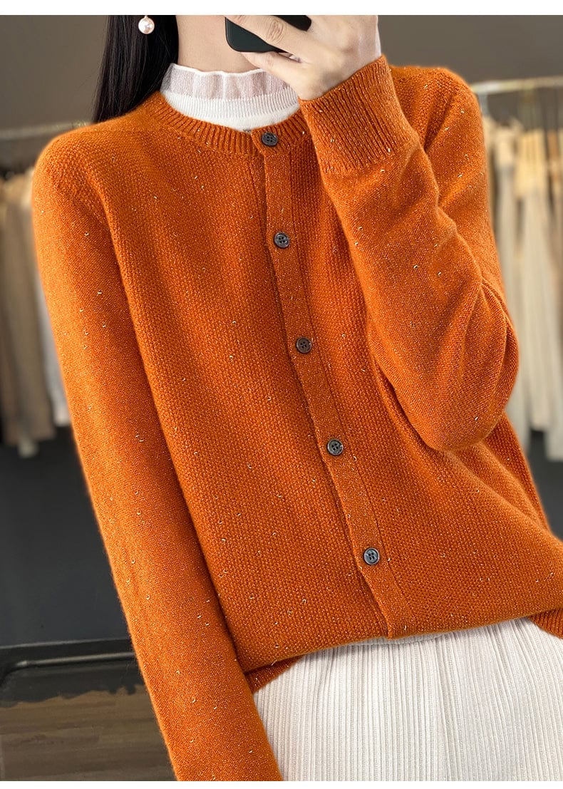 YANNIE - Glänzender Seide-Woll-Cardigan