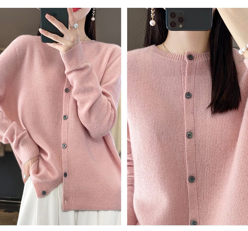 YANNIE - Glänzender Seide-Woll-Cardigan