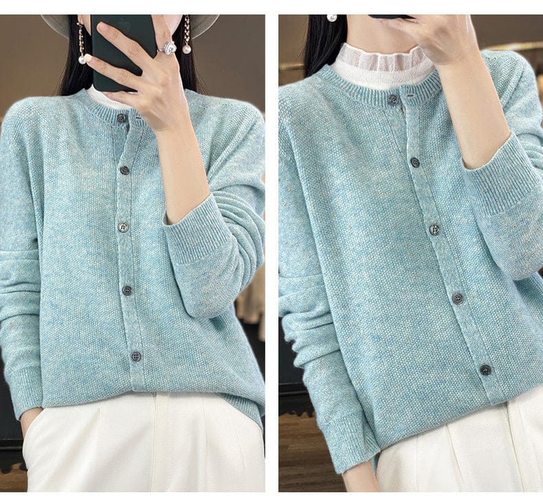 YANNIE - Glänzender Seide-Woll-Cardigan