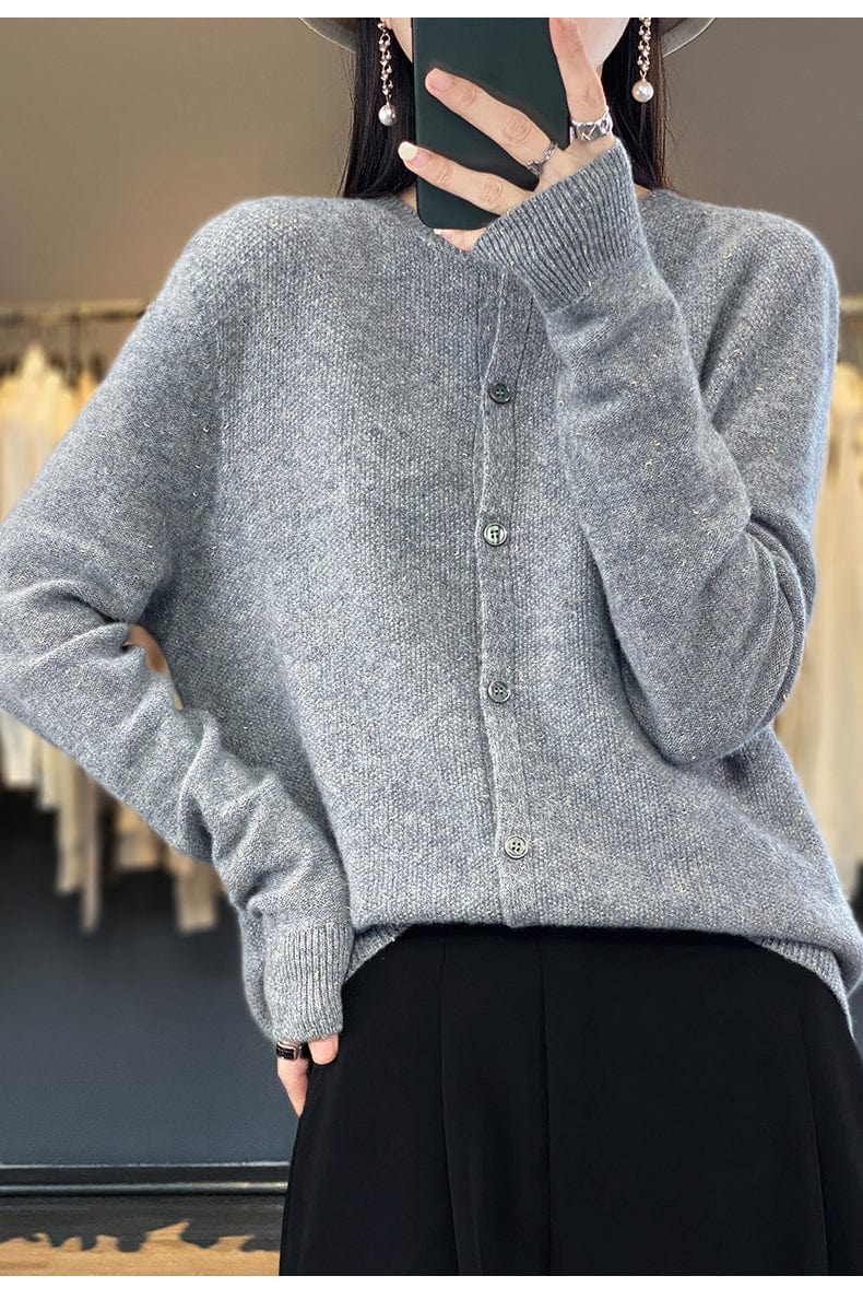YANNIE - Glänzender Seide-Woll-Cardigan