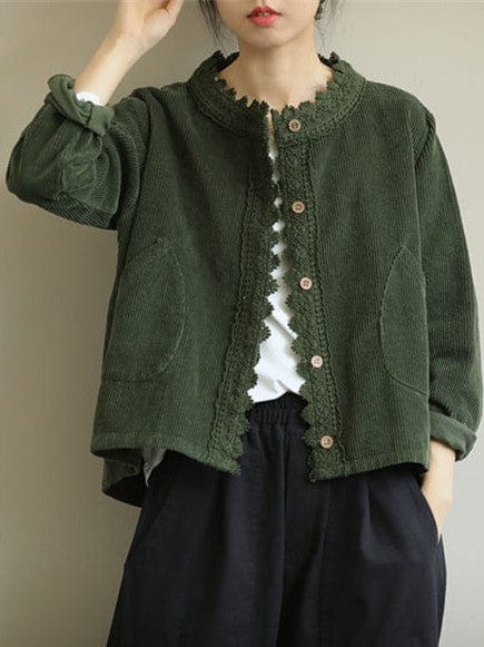 ZYRA - Cordjacke mit Spitzenstich