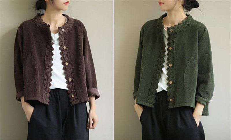 ZYRA - Cordjacke mit Spitzenstich