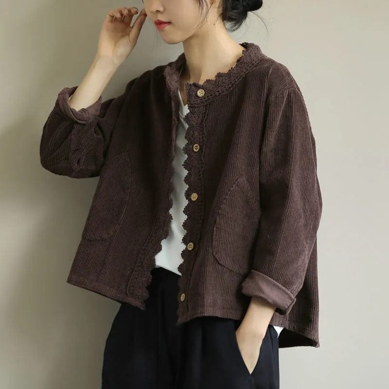 ZYRA - Cordjacke mit Spitzenstich