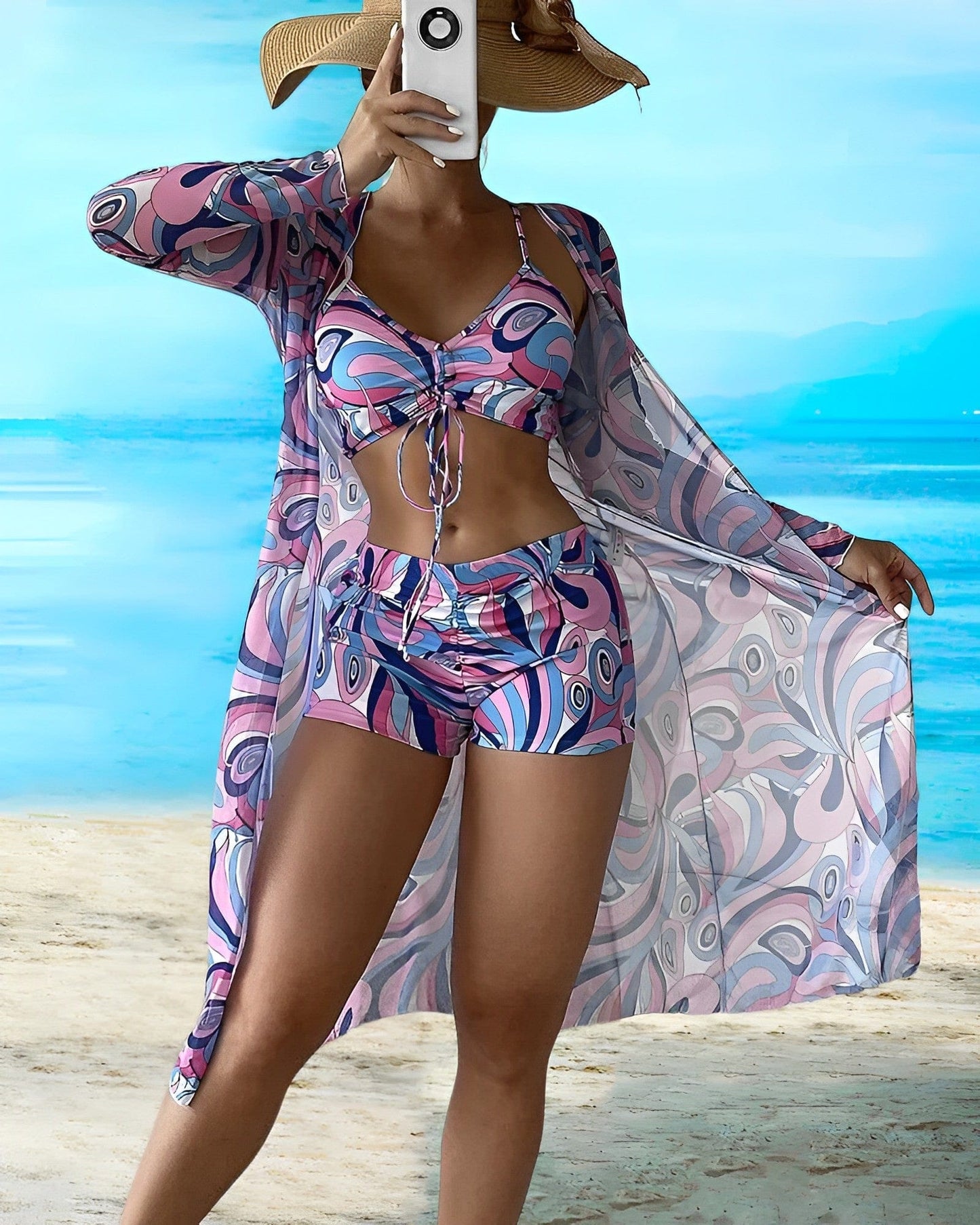 Elle&Vire® - 3-teiliges Bikini-Set mit Blumenmuster