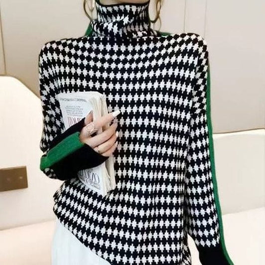 Elle&Vire® - Eleganter Pullover mit schwarz-weißem Karomuster