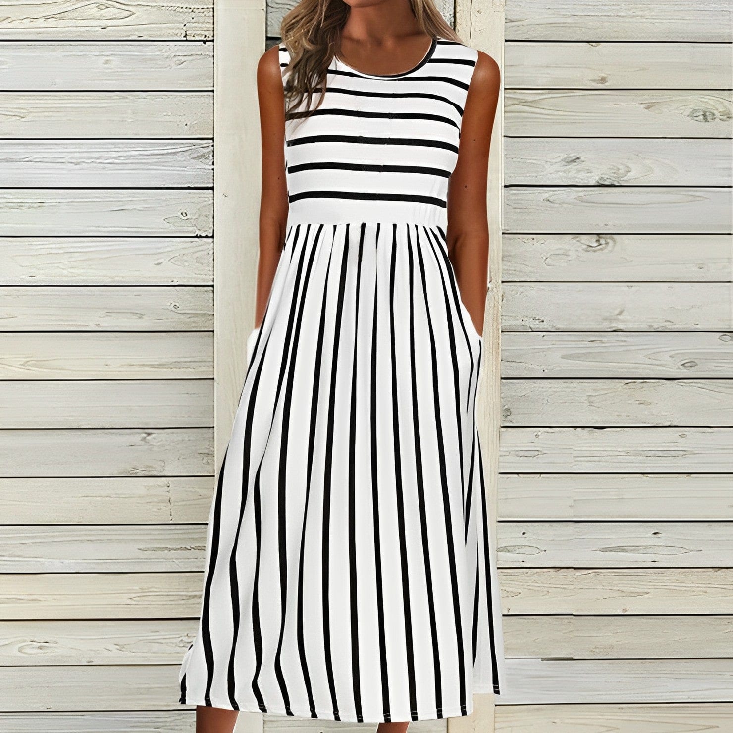 Elle&Vire® - Stilvolles weiß-schwarzes Kleid