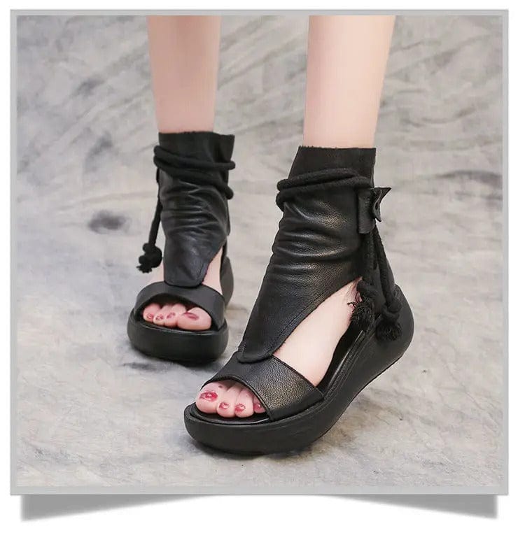 HELGA - High-Top-Absatzschuhe, Sandalen aus weichem Leder mit dickem Boden