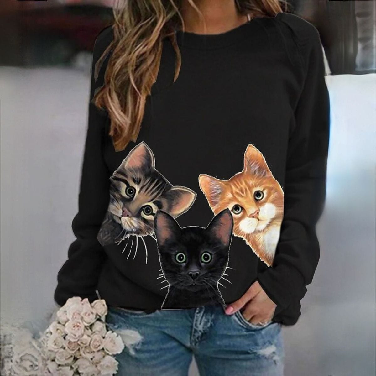Lucia Comér® - Eleganter Pullover mit Katzenprint