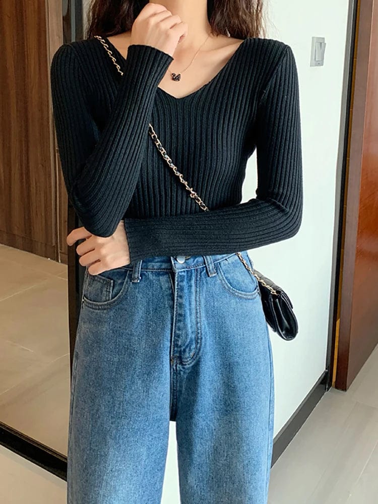 MARINA - Basic Strick-V-Ausschnitt-Pullover