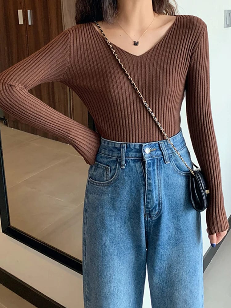 MARINA - Basic Strick-V-Ausschnitt-Pullover