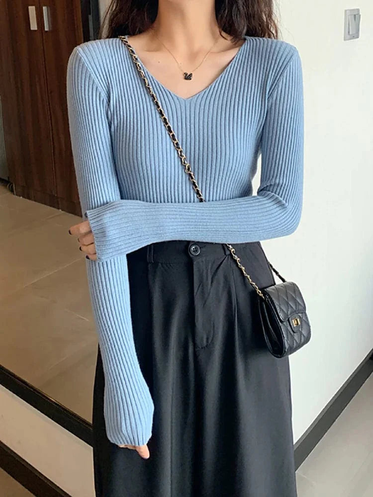 MARINA - Basic Strick-V-Ausschnitt-Pullover